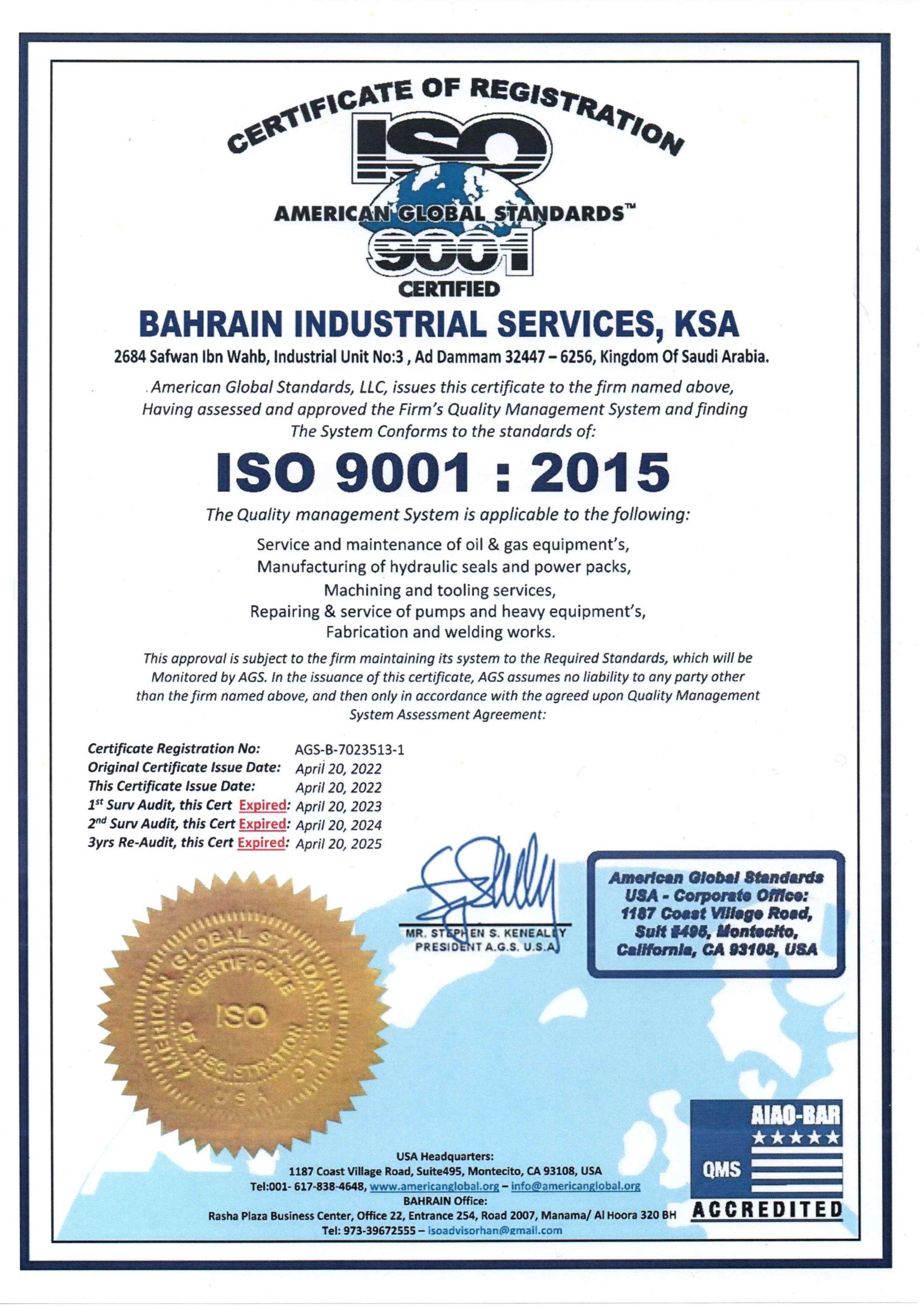 ISO 9001 Certificate